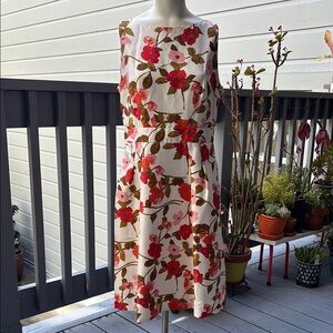 Banana Republic Red and Pink Scoop Neck Midi Dress